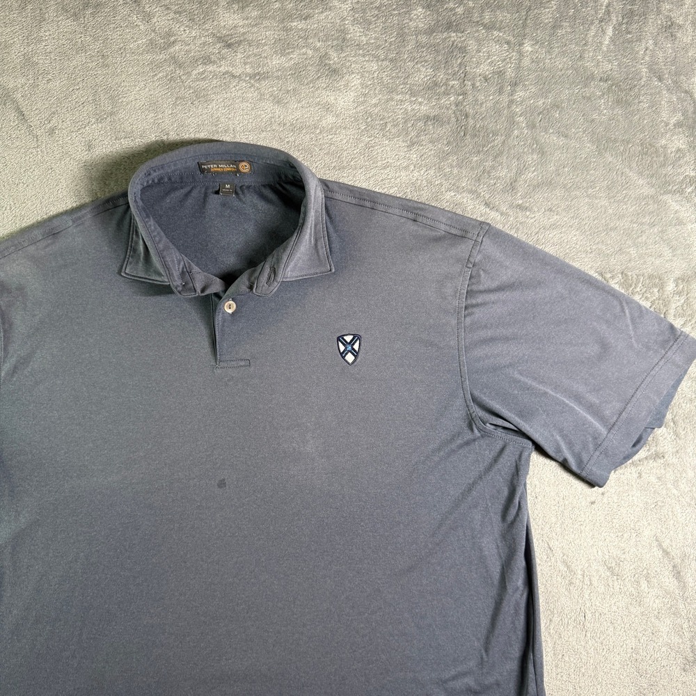 Peter Millar Summer Comfort Polo Shirt Golf Casual Shield Logo Gray M (read)